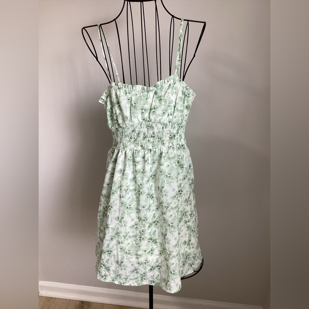 Girls' Mint Green Floral Smocked Sundress with Ruffle Trim C12